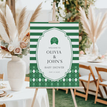 Load image into Gallery viewer, Editable green golf caddie color baby shower welcome sign template 0209