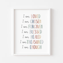 Load image into Gallery viewer, Watercolor boho pastel rainbow color Christian kids affirmation art print 07-26415