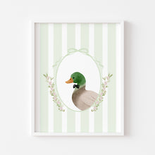 Load image into Gallery viewer, Watercolor whimsical green mallard duck art print 07-276