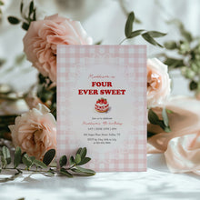 Load image into Gallery viewer, 0326 Pink Gingham Strawberry Forever Sweet Invite, Editable Girl 4th Birthday Template, Digital Download