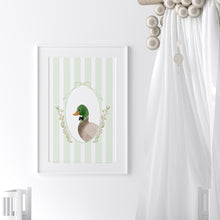 Load image into Gallery viewer, Watercolor whimsical green mallard duck art print 07-276