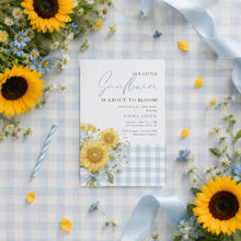 Load image into Gallery viewer, Blue Gingham Sunflower Baby Shower Invitation Template | Corjl Boy Invite 2046