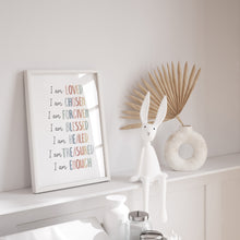 Load image into Gallery viewer, Watercolor boho pastel rainbow color Christian kids affirmation art print 07-26415