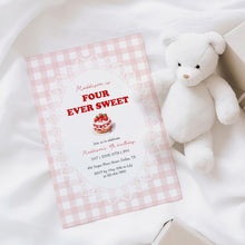 Load image into Gallery viewer, 0326 Pink Gingham Strawberry Forever Sweet Invite, Editable Girl 4th Birthday Template, Digital Download