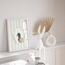 Load image into Gallery viewer, Watercolor whimsical green mallard duck art print 07-276