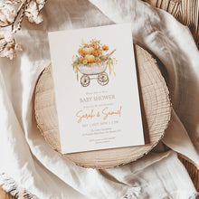 Load image into Gallery viewer, 2025 pumpkin carrier fall baby shower invitation template
