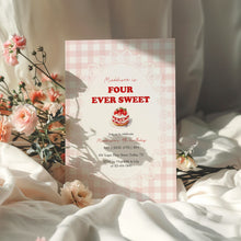 Load image into Gallery viewer, 0326 Pink Gingham Strawberry Forever Sweet Invite, Editable Girl 4th Birthday Template, Digital Download
