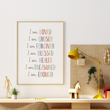 Load image into Gallery viewer, Watercolor boho pastel rainbow color Christian kids affirmation art print 07-26415