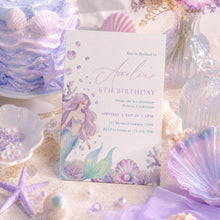 Load image into Gallery viewer, Mermaid Princess Birthday Invitation Under the Sea Watercolor Girl Template 0340