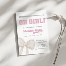 Load image into Gallery viewer, Corjl editable pink oh girl baseball baby shower invitation template 2016