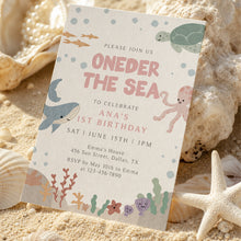 Load image into Gallery viewer, Pink Oneder the Sea Birthday Invitation Editable Pink Summer Pool Party 1st Birthday Invite 0339