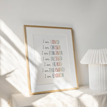 Load image into Gallery viewer, Watercolor boho pastel rainbow color Christian kids affirmation art print 07-26415