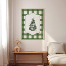Load image into Gallery viewer, Vintage green gingham Christmas tree art print 13-228