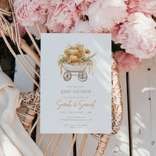Load image into Gallery viewer, 2025 pumpkin carrier fall baby shower invitation template