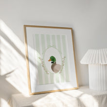 Load image into Gallery viewer, Watercolor whimsical green mallard duck art print 07-276