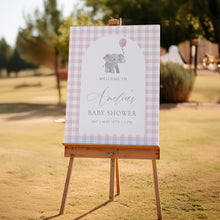 Load image into Gallery viewer, 2031 Pink Elephant Girls baby shower welcome sign template, digital download