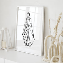 Load image into Gallery viewer, Korean Hanbok woman line drawing art print 12-15