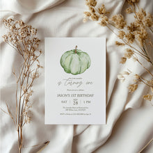 Load image into Gallery viewer, 0316 green pumpkin birthday invitation template