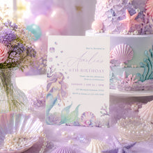 Load image into Gallery viewer, Mermaid Princess Birthday Invitation Under the Sea Watercolor Girl Template 0340