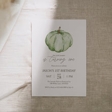 Load image into Gallery viewer, 0316 green pumpkin birthday invitation template