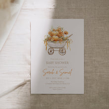 Load image into Gallery viewer, 2025 pumpkin carrier fall baby shower invitation template