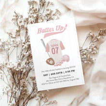 Load image into Gallery viewer, 0314 pink batter up birthday invitation template