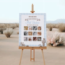 Load image into Gallery viewer, First Rodeo Milestone Board Boy Cowboy Birthday Sign Blue Gingham Western Birthday Poster Editable 0336