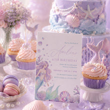 Load image into Gallery viewer, Mermaid Princess Birthday Invitation Under the Sea Watercolor Girl Template 0340