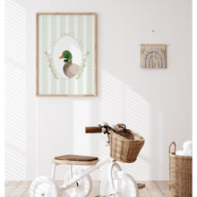 Load image into Gallery viewer, Watercolor whimsical green mallard duck art print 07-276