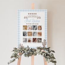 Load image into Gallery viewer, First Rodeo Milestone Board Boy Cowboy Birthday Sign Blue Gingham Western Birthday Poster Editable 0336