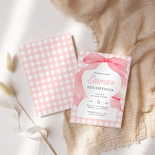 Load image into Gallery viewer, 0318 pink bow gingham birthday invitation