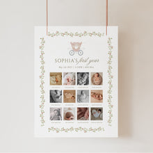 Load image into Gallery viewer, pink princess 12 months milestone board baby girl first birthday photo sign 0332