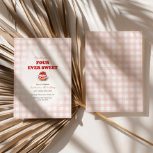 Load image into Gallery viewer, 0326 Pink Gingham Strawberry Forever Sweet Invite, Editable Girl 4th Birthday Template, Digital Download