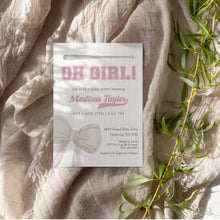 Load image into Gallery viewer, Corjl editable pink oh girl baseball baby shower invitation template 2016