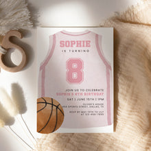 Load image into Gallery viewer, Pink Basketball Jersey 8th Birthday Invitation For Girl, Sports Bday Party Invite, Editable Template 0333
