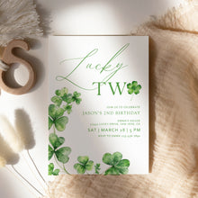 Load image into Gallery viewer, 0804 Lucky Two Birthday Invitation, Clover Irish St. Patrick's Second Birthday Invite, Digital Download