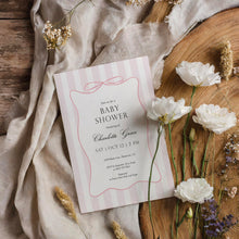 Load image into Gallery viewer, 2021 pink stripe bow baby shower invite