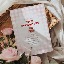 Load image into Gallery viewer, 0326 Pink Gingham Strawberry Forever Sweet Invite, Editable Girl 4th Birthday Template, Digital Download