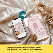 Load image into Gallery viewer, Pink Basketball Jersey 8th Birthday Invitation For Girl, Sports Bday Party Invite, Editable Template 0333