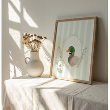 Load image into Gallery viewer, Watercolor whimsical green mallard duck art print 07-276