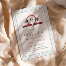 Load image into Gallery viewer, Fast One Red Monogram Crest 1st Birthday Invitation Editable, Boys Birthday 0330