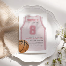 Load image into Gallery viewer, Pink Basketball Jersey 8th Birthday Invitation For Girl, Sports Bday Party Invite, Editable Template 0333