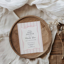 Load image into Gallery viewer, 2021 pink stripe bow baby shower invite