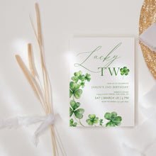 Load image into Gallery viewer, 0804 Lucky Two Birthday Invitation, Clover Irish St. Patrick's Second Birthday Invite, Digital Download