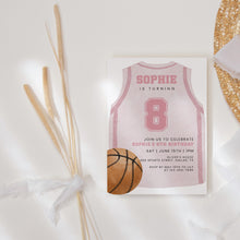 Load image into Gallery viewer, Pink Basketball Jersey 8th Birthday Invitation For Girl, Sports Bday Party Invite, Editable Template 0333