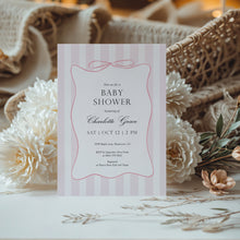 Load image into Gallery viewer, 2021 pink stripe bow baby shower invite
