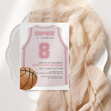 Load image into Gallery viewer, Pink Basketball Jersey 8th Birthday Invitation For Girl, Sports Bday Party Invite, Editable Template 0333