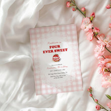 Load image into Gallery viewer, 0326 Pink Gingham Strawberry Forever Sweet Invite, Editable Girl 4th Birthday Template, Digital Download