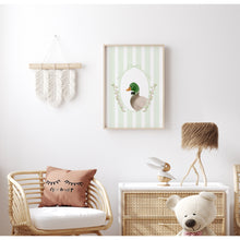 Load image into Gallery viewer, Watercolor whimsical green mallard duck art print 07-276