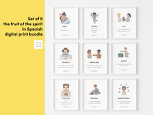 Load image into Gallery viewer, set of 9 fruit of the spirit in Spanish art prints 07-194